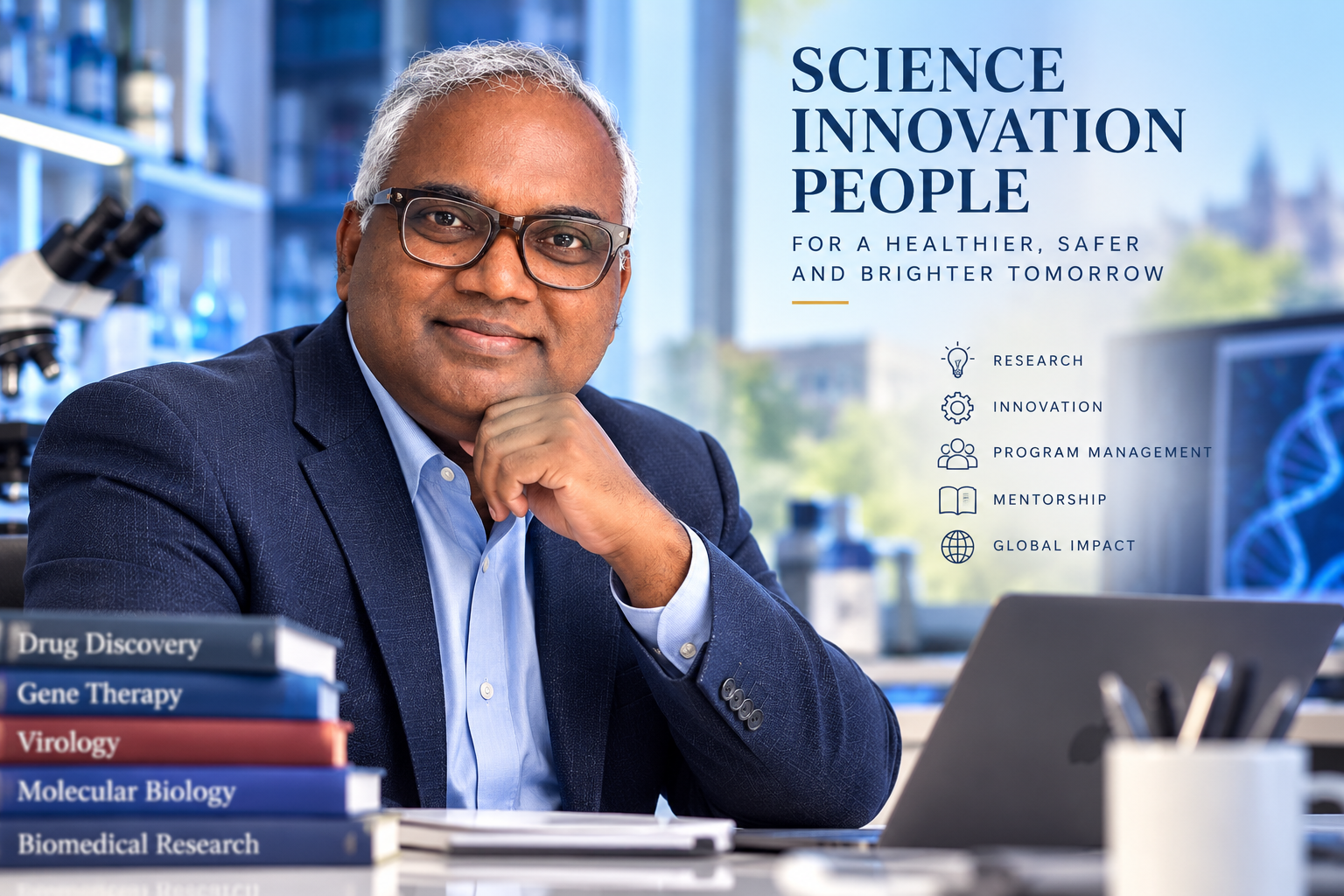 Dr. Venk Betapudi at his desk in a laboratory office